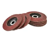 A group of red and black grinding wheels